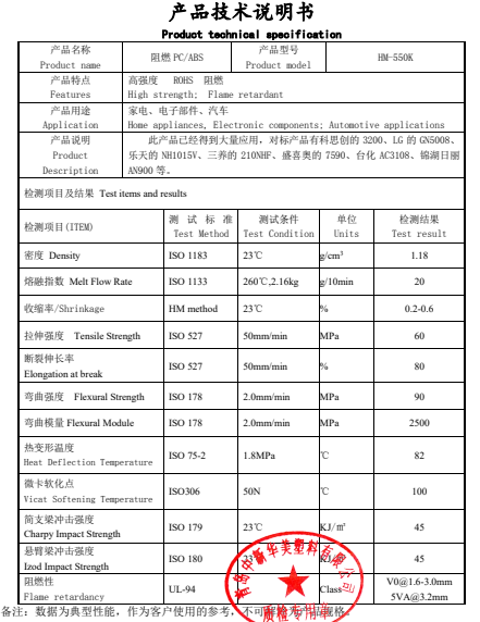 阻燃PC/ABS材料HM-550K